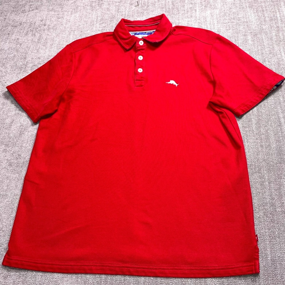 Tommy Bahama Polo Shirt Mens Medium Red Supima Cotton IslandZone Golf Tennis